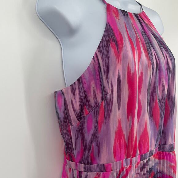 Laundry Shelli Segal Maxi Dress 12 Pink Boho Glam Pleats Chiffon Halter Flowy - Picture 12 of 13